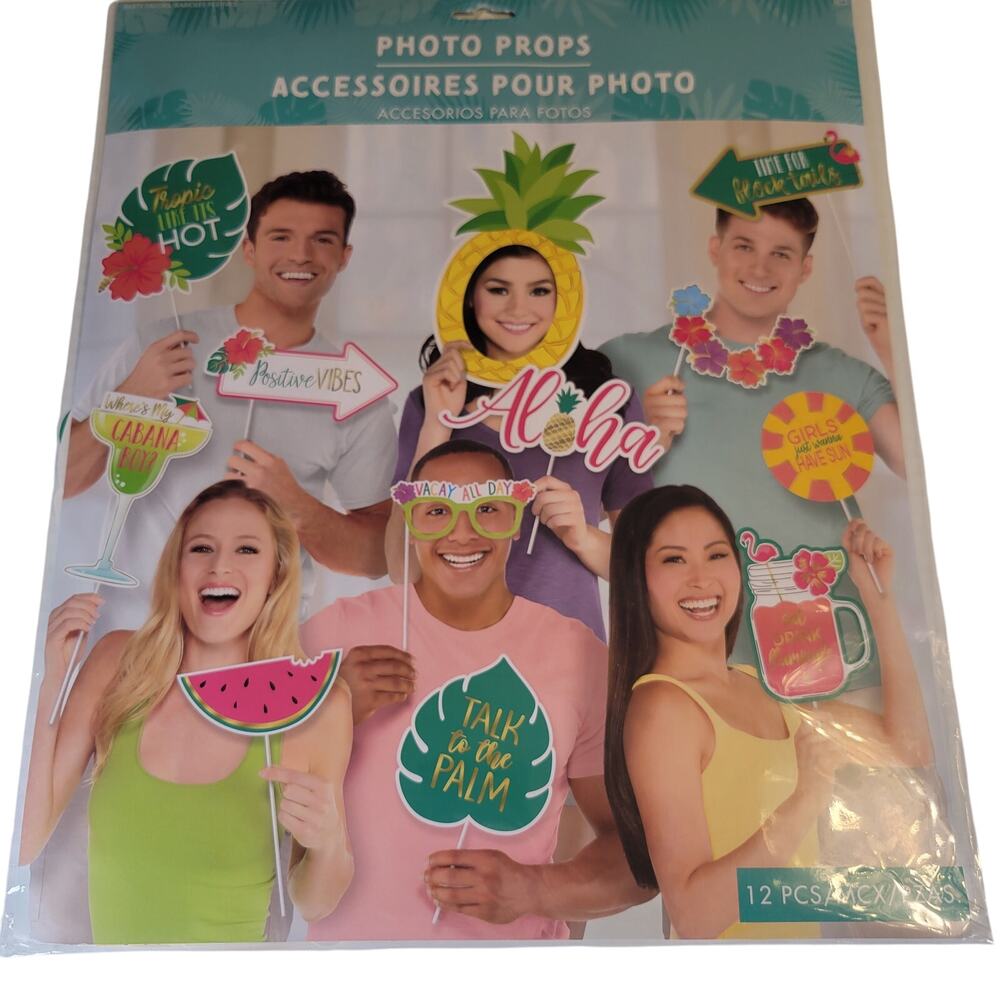 Tropical Luau Party Photo Props - Aloha Theme, 12 Pieces Spring Summer Tiki